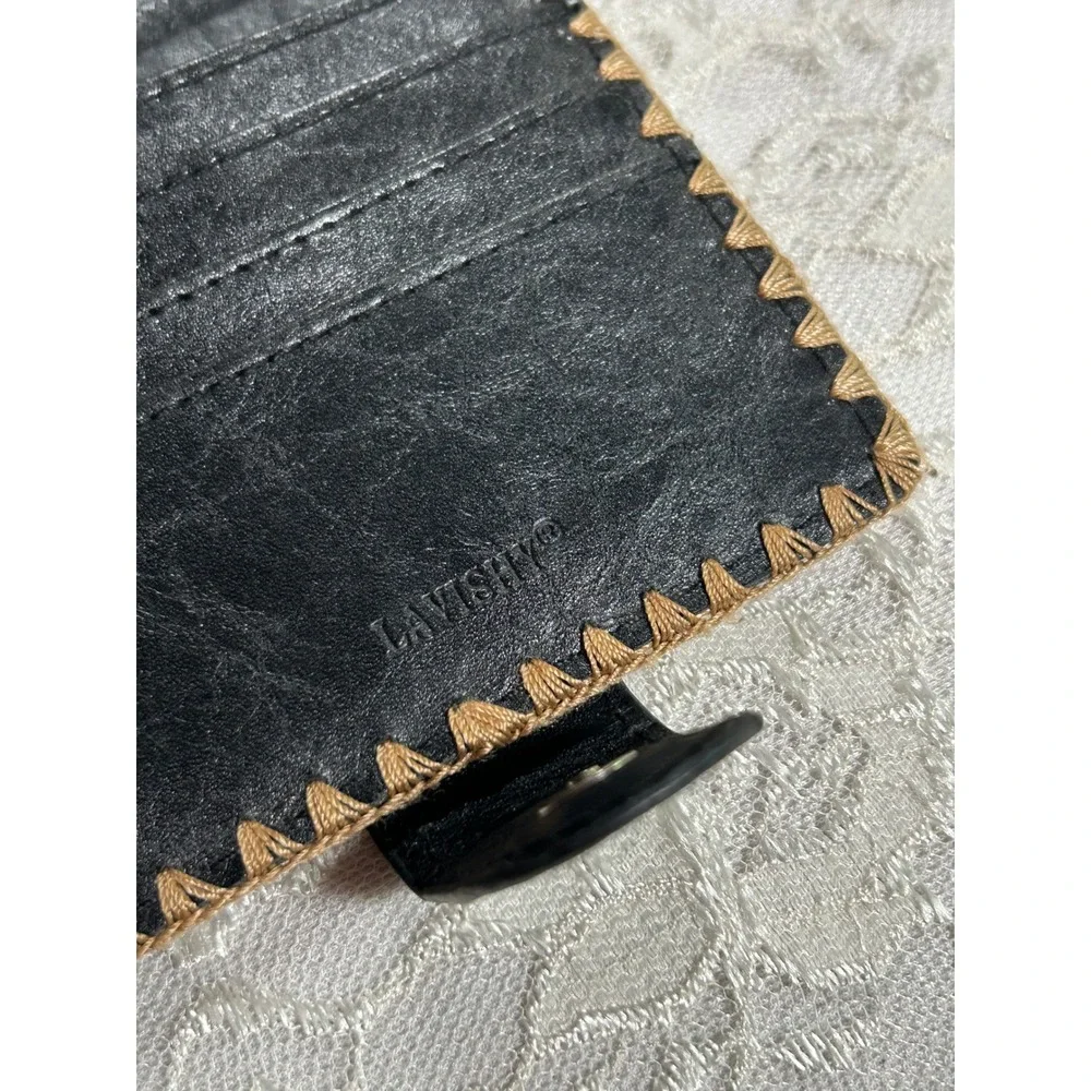 Black Vegan Leather Embroidered Peacock Wallet Boho Eclectic Whimsical Hippie